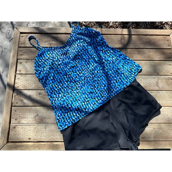 Trimshaper 1-Piece Bathing Suit Blue Black Sz 16 - Picture 1 of 9
